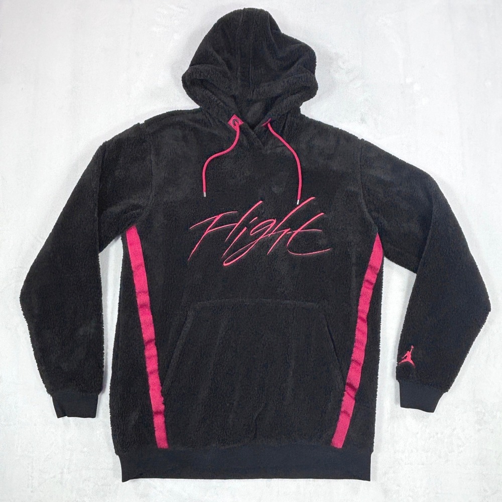 Air Jordan Wings of Flight Sherpa Fleece Hoodie Mens Medium Black Red Pullover